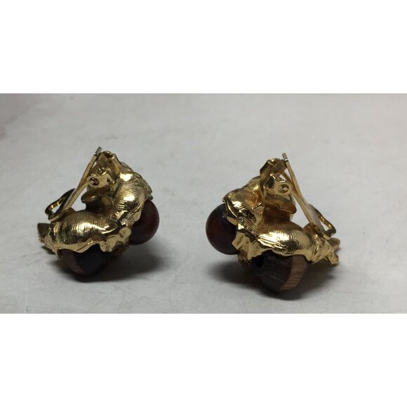 Women's Gold tone and Brown Shiny Acorn Clip on Earrings - Picture 5 of 5